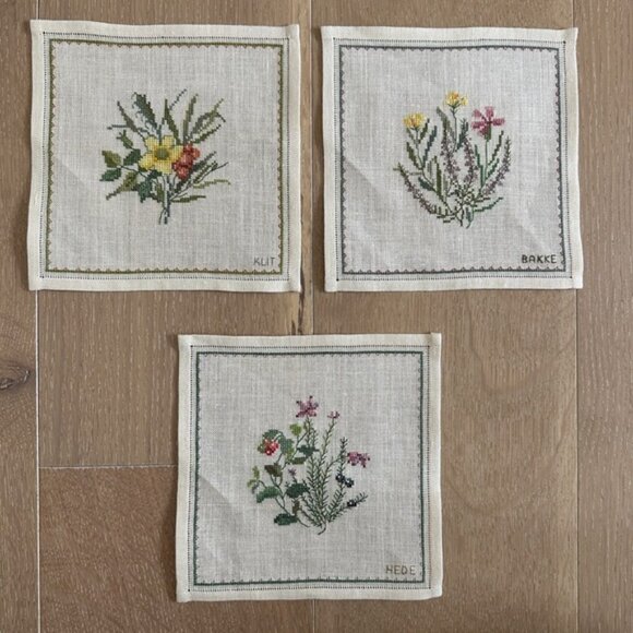 Floral Delicate Needlepoint – Set of 3 (6.5" x 6.5") - Picture 1 of 1
